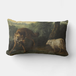 The Wolf and the Lamb (by Jean-Baptiste Oudry) Lumbar Pillow