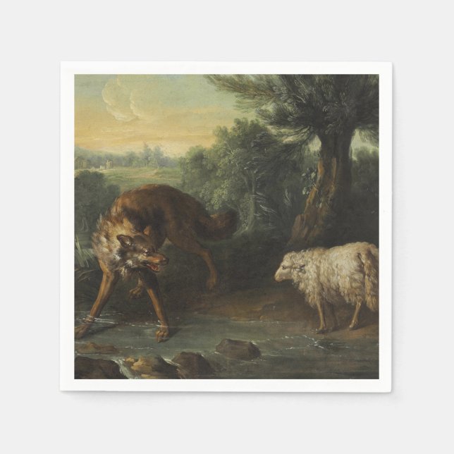 The Wolf and the Lamb (by Jean-Baptiste Oudry) Napkins (Front)