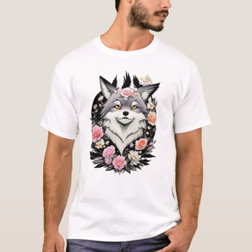 the wolf and the wildflower 2 T_Shirt