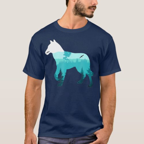 The Wolf Dog Hunting In The Pine Tree Forest For T_Shirt