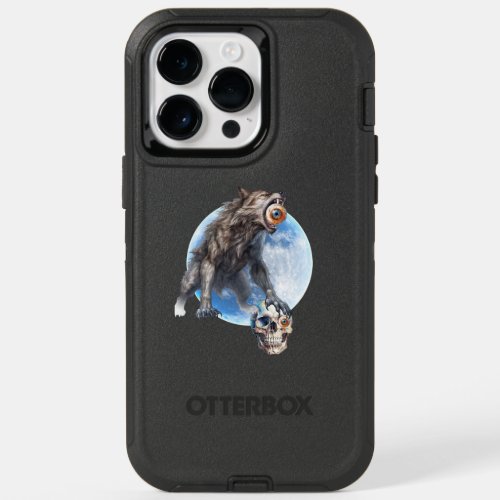The wolf presses the halloween skull with its paw  OtterBox iPhone 14 pro max case