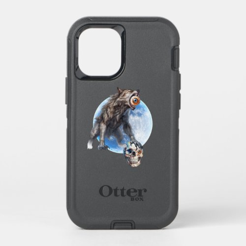 The wolf presses the halloween skull with its paw  OtterBox defender iPhone 12 mini case