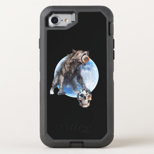 The wolf presses the halloween skull with its paw  OtterBox defender iPhone SE87 case