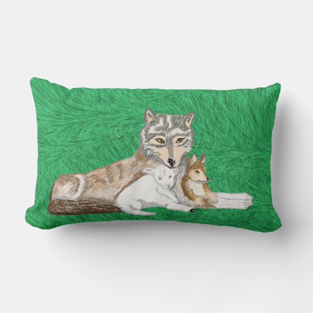 The Wolf, The Cub And The Lamb Lumbar Pillow (Front)