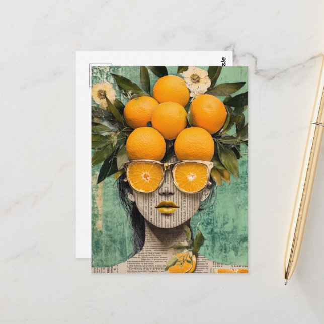 The Woman and the Oranges Collage Postcard (Front/Back In Situ)