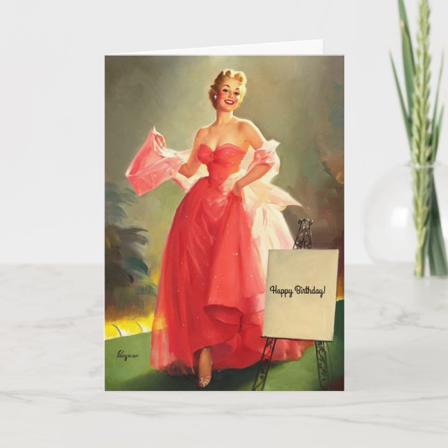 The Woman in a Pink Ballgown, Birthday Card (Front)