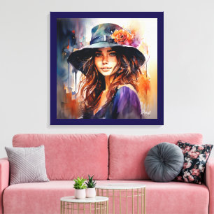 The Woman in the Hat: Portrait of Vibrant Grace Canvas Print