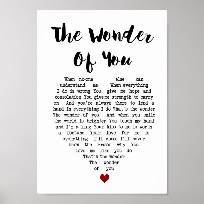 The Wonder Of You Heart Song Lyric Wall Art Print | Zazzle.com