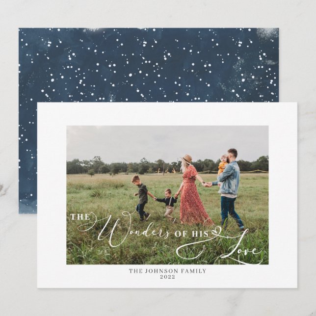 The Wonders of His Love Photo Script Snowy Holiday Card (Front/Back)