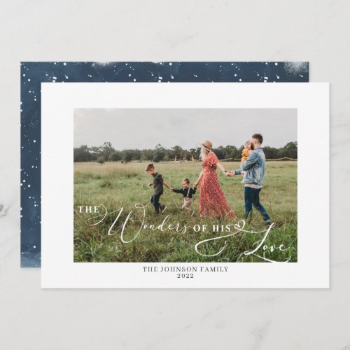The Wonders of His Love Photo Script Snowy Holiday Card