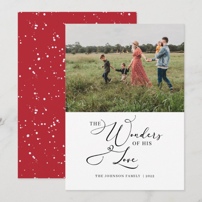 The Wonders of His Love Photo Typography Modern Holiday Card (Front/Back)