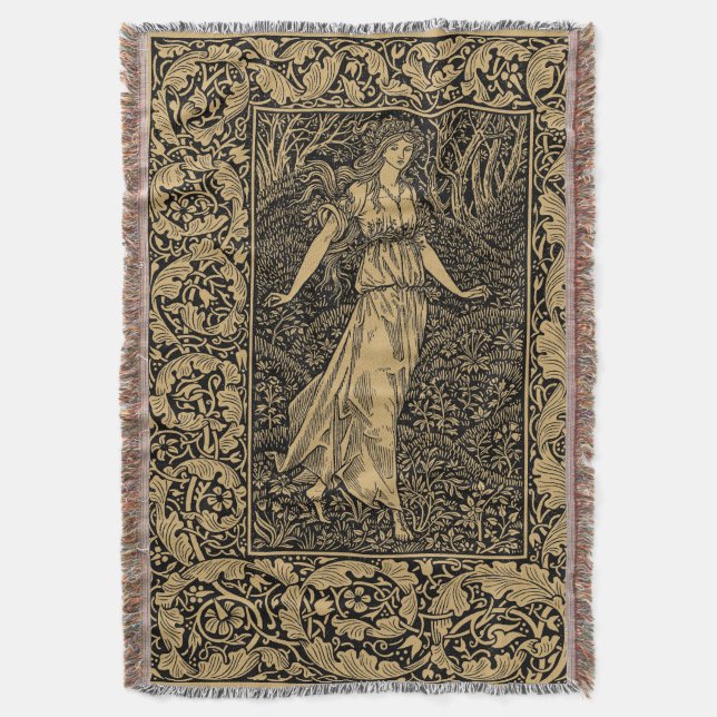 The Wood Beyond the World by William Morris Throw Blanket (Front Vertical)