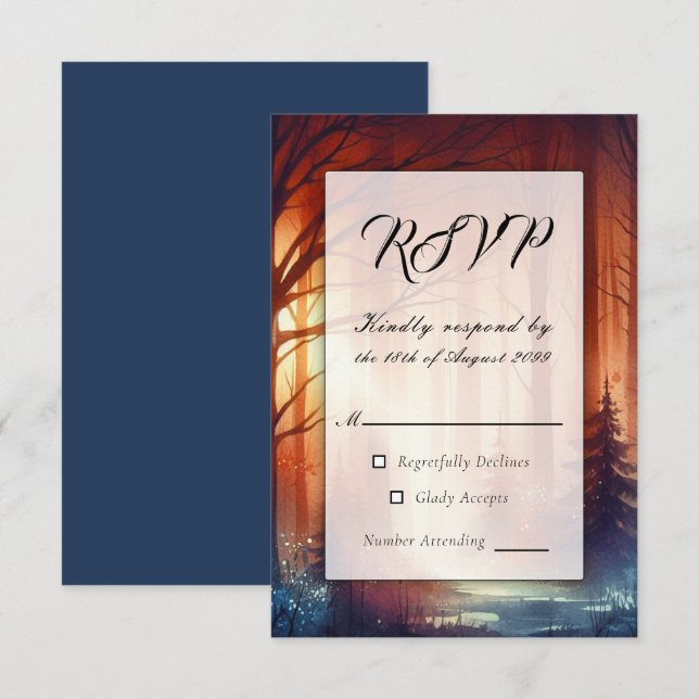 The Woodland Spell of Falling Leaves Wedding  RSVP Card (Front/Back)