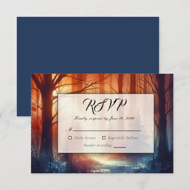 The Woodland Spell of Falling Leaves Wedding RSVP Card (Front/Back)