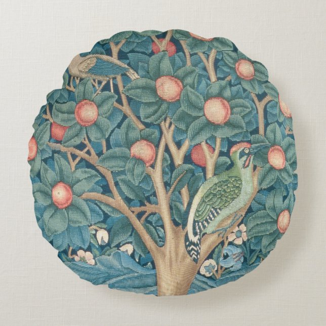 The Woodpecker Tapestry, detail of the woodpeckers Round Pillow (Front)