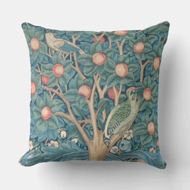 The Woodpecker Tapestry, detail of the woodpeckers Throw Pillow (Front)