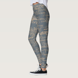 the word DANCE gray Leggings