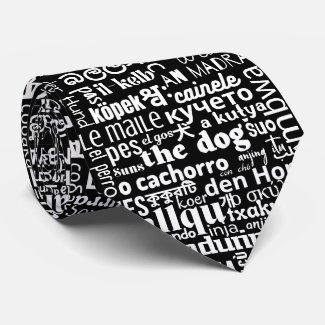 The word dog in various languages ​​black white