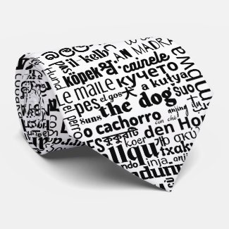 The word dog in various languages ​​black white