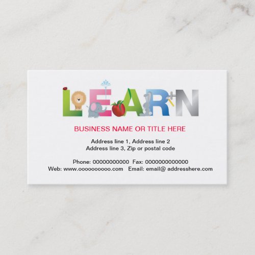 the word learn education business card