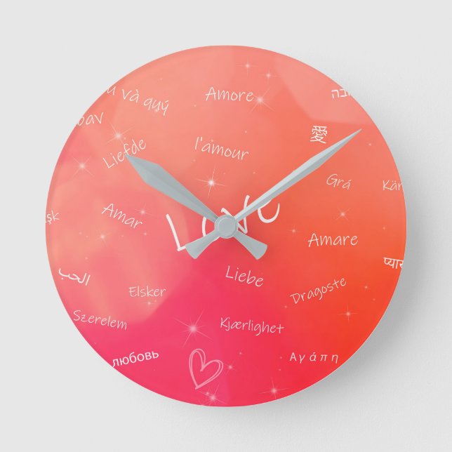 The word LOVE in many different languages    Round Clock (Front)