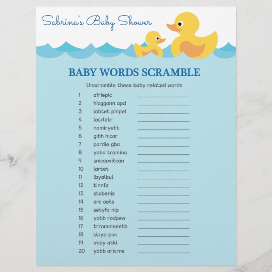 The Word Scramble Rubber Duck Baby Shower Game Zazzle Com