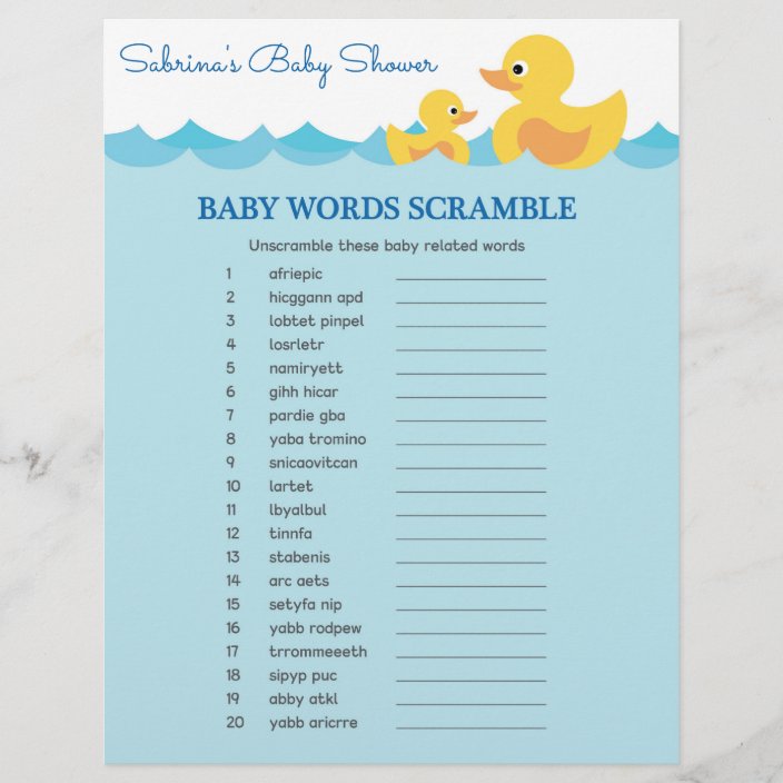 The Word Scramble Rubber Duck Baby Shower Game | Zazzle.com