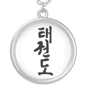 The Word Taekwondo In Korean Lettering Silver Plated Necklace