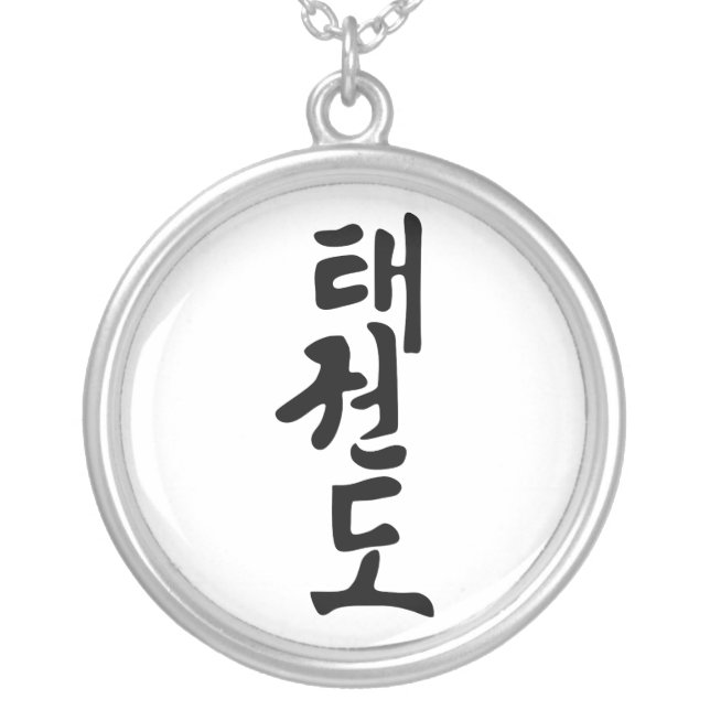 The Word Taekwondo In Korean Lettering Silver Plated Necklace (Front)