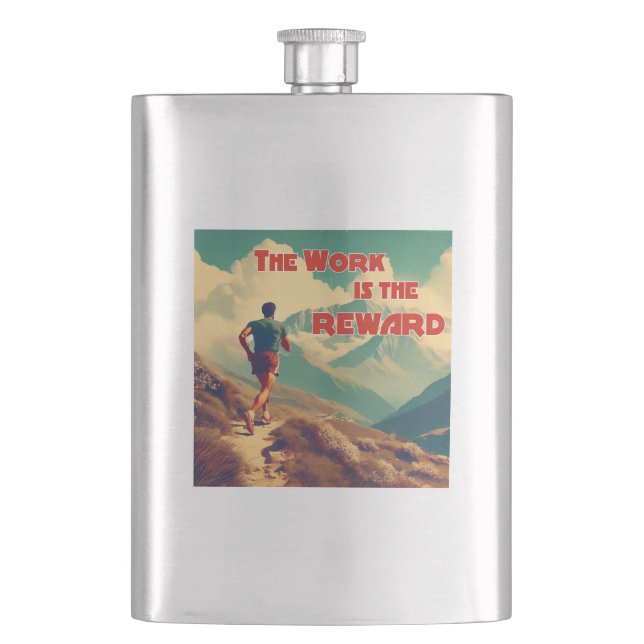 The Work Is The Reward Runner Mountains Flask (Front)