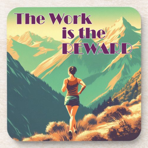 The Work Is The Reward Woman Runner Mountains Beverage Coaster