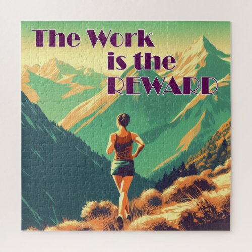 The Work Is The Reward Woman Runner Mountains Jigsaw Puzzle