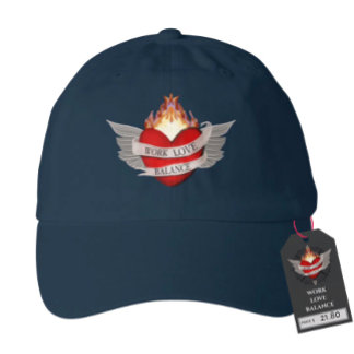 the WORK LOVE BALANCE red script lettering trucker Hat