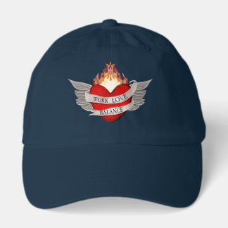the WORK LOVE BALANCE red script lettering trucker Hat