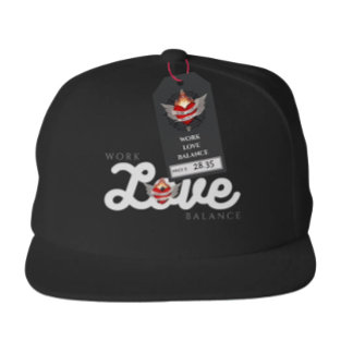 the WORK LOVE BALANCE red script lettering trucker Snap Back Hat
