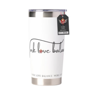 The WORK LOVE BALANCE script w/compass heart mini Insulated Tumbler