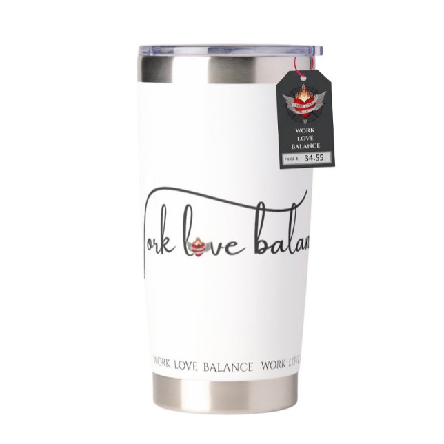 The WORK LOVE BALANCE script w/compass heart mini Insulated Tumbler (Creator Uploaded)