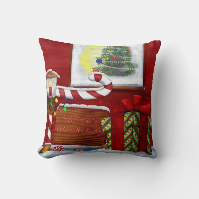 The Workshop Christmas Whimsey Throw Pillow (Front)