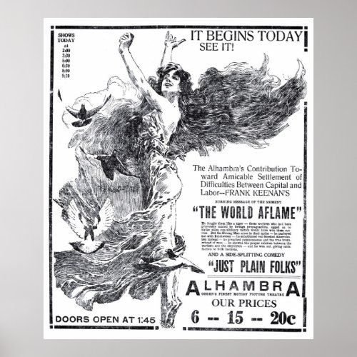 The World Aflame 1919 vintage movie ad poster
