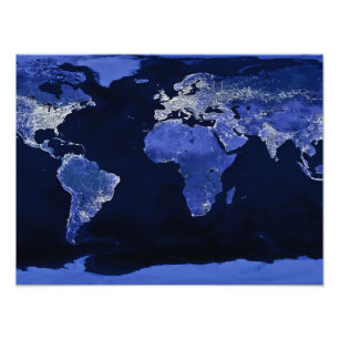 The World at Night - Map, Space Photo Print