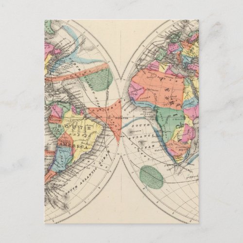 The world Atlas map with currents and trade winds Postcard