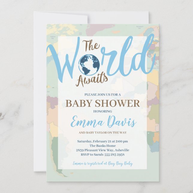 The World Awaits Boy Baby Shower Invitation (Front)
