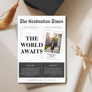 The World Awaits Newspaper Graduation Photo Invitation