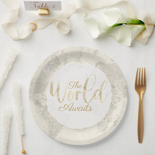 The World Awaits Paper Plates (Wedding)