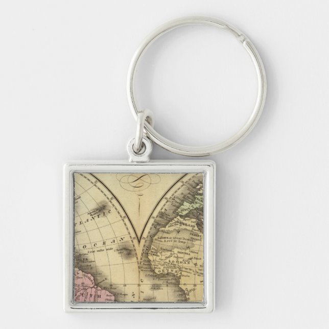 The World double hemisphere map Keychain (Front)