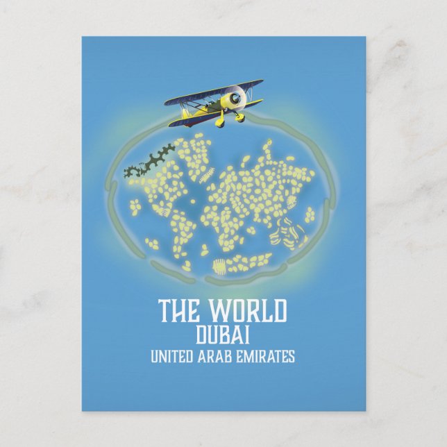 The World Dubai United Arab Emirates map Postcard (Front)