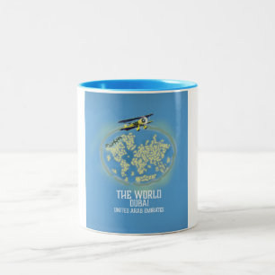 The World Dubai United Arab Emirates map Two-Tone Coffee Mug