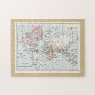 The World European Colonies 1908 Antique Map Jigsaw Puzzle