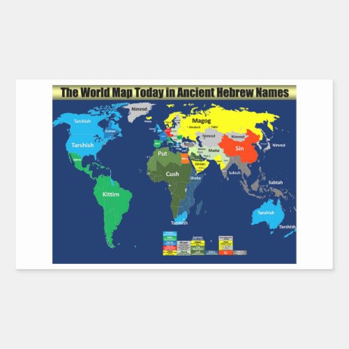 The World Map Today in Ancient Hebrew Names  Rectangular Sticker