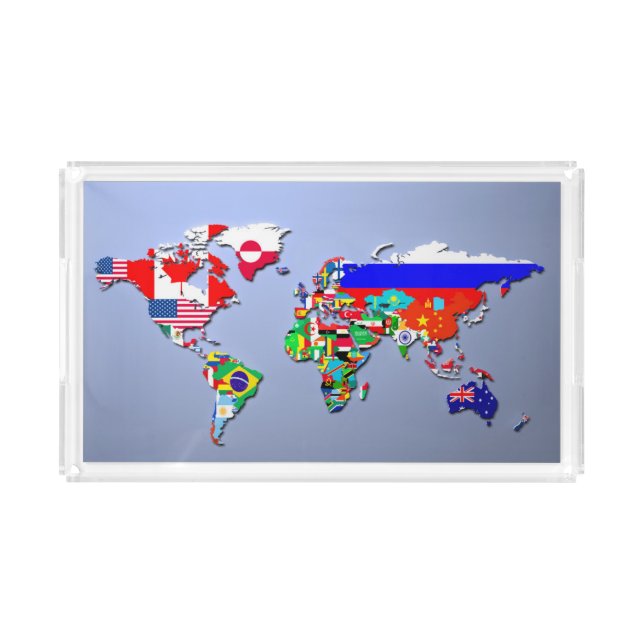 The World Map With Their Flags Acrylic Tray (Front)